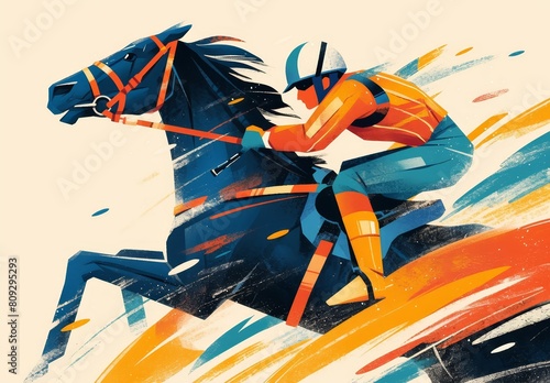 Illustration of horse racing with bold shapes and vibrant colors