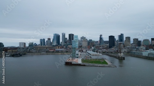 Beautiful Skyline of Montreal Canada from above aerial view - travel photography by drone © 4kclips