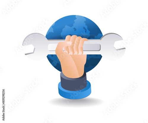 World of maintenance technicians infographics flat isometric 3d illustration