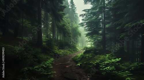 Misty Path in Woodland