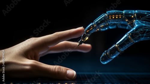This image of a human touching a robot hand is a powerful symbol of our new reality. With AIs becoming commonplace, our understanding of ourselves is evolving faster than ever. photo