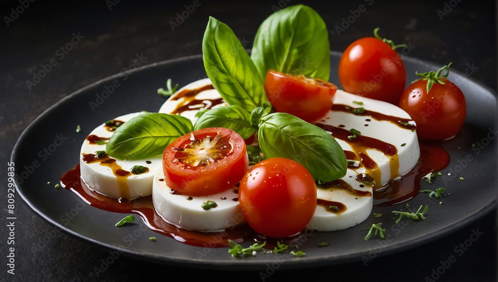 Fresh caprese salad in a restaurant presentation Fresh caprese salad in a restaurant presentation