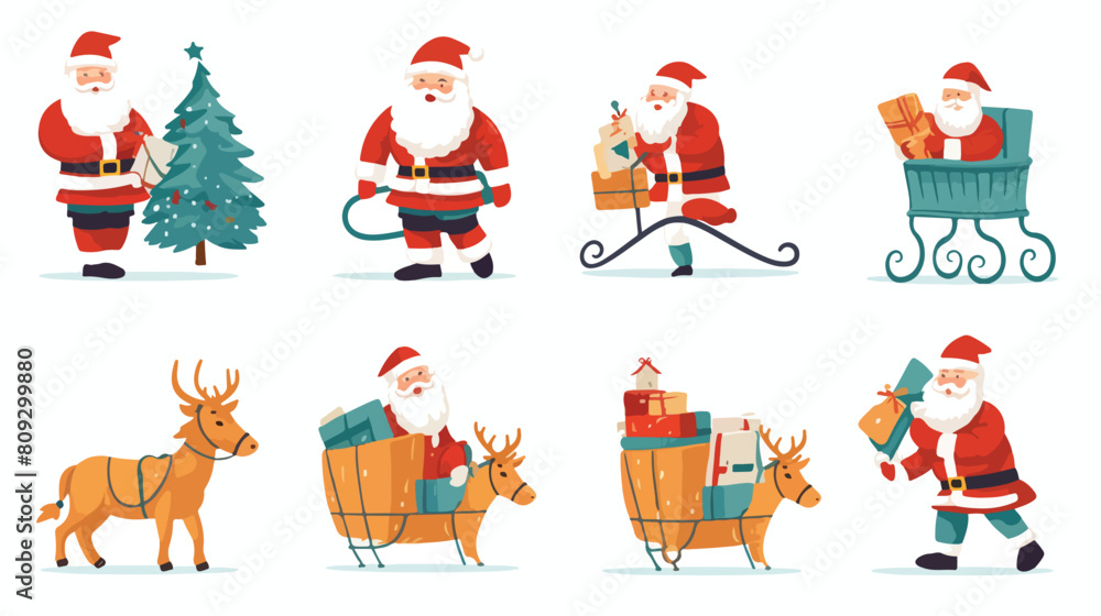 Set of xmas Santa Claus character riding reindeer s