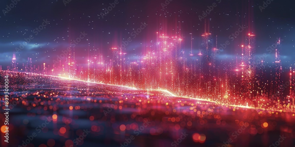 Future Skylines: Mysterious dark city with glowing red lines that illustrate the digital age's fast pace