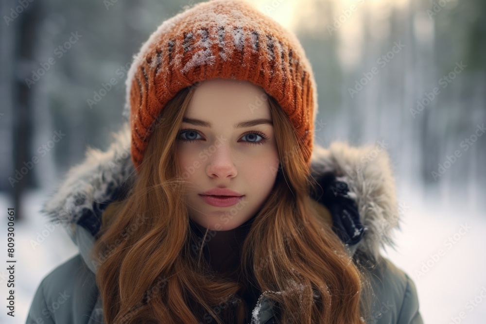 Woman wearing red hat and white coat Woman wearing red hat and white coat