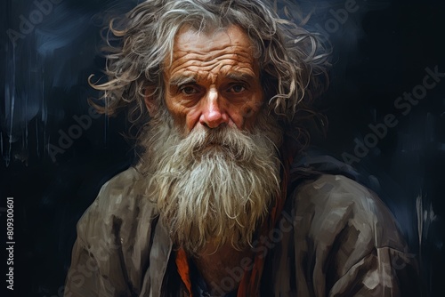 Artistic representation of an elderly man with a long beard, conveying wisdom and the passage of time photo