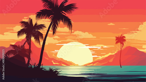 Silhouette of tropical palm tree on the background