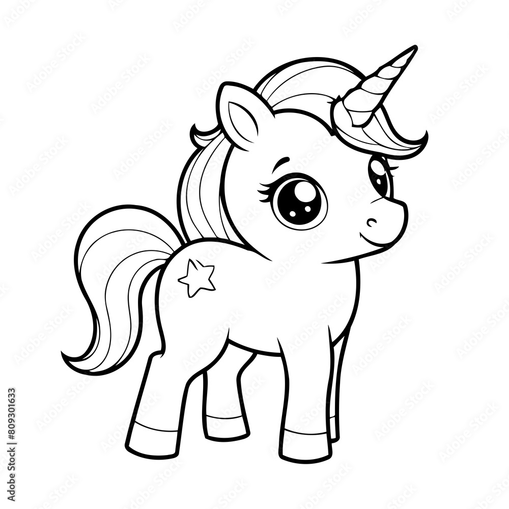 Simple vector illustration of Unicorn colouring page for kids Simple vector illustration of Unicorn colouring page for kids