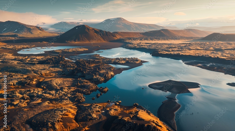 Obraz premium Aerial view of abstract background from Tjarnargigur Crater mountain crest in Kirkjubaejarklaustur, Southern region, Iceland.