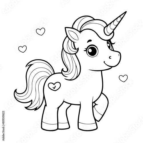 Simple vector illustration of Unicorn drawing for kids colouring activity © meastudios