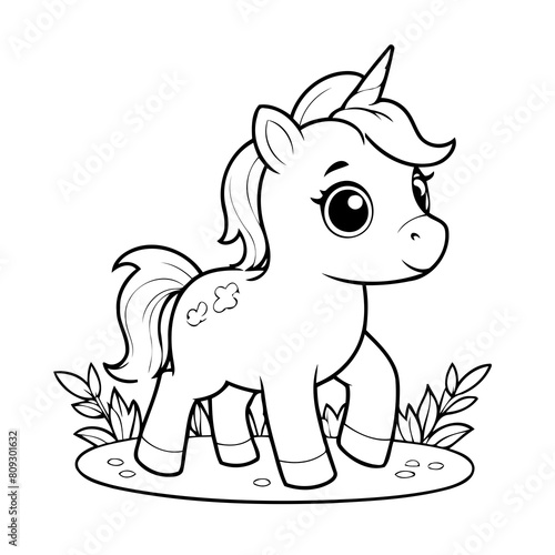 Cute vector illustration Unicorn doodle black and white for kids page