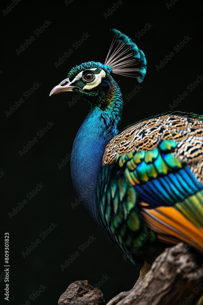 Obraz premium Vietnamese Peacock on small root in studio,