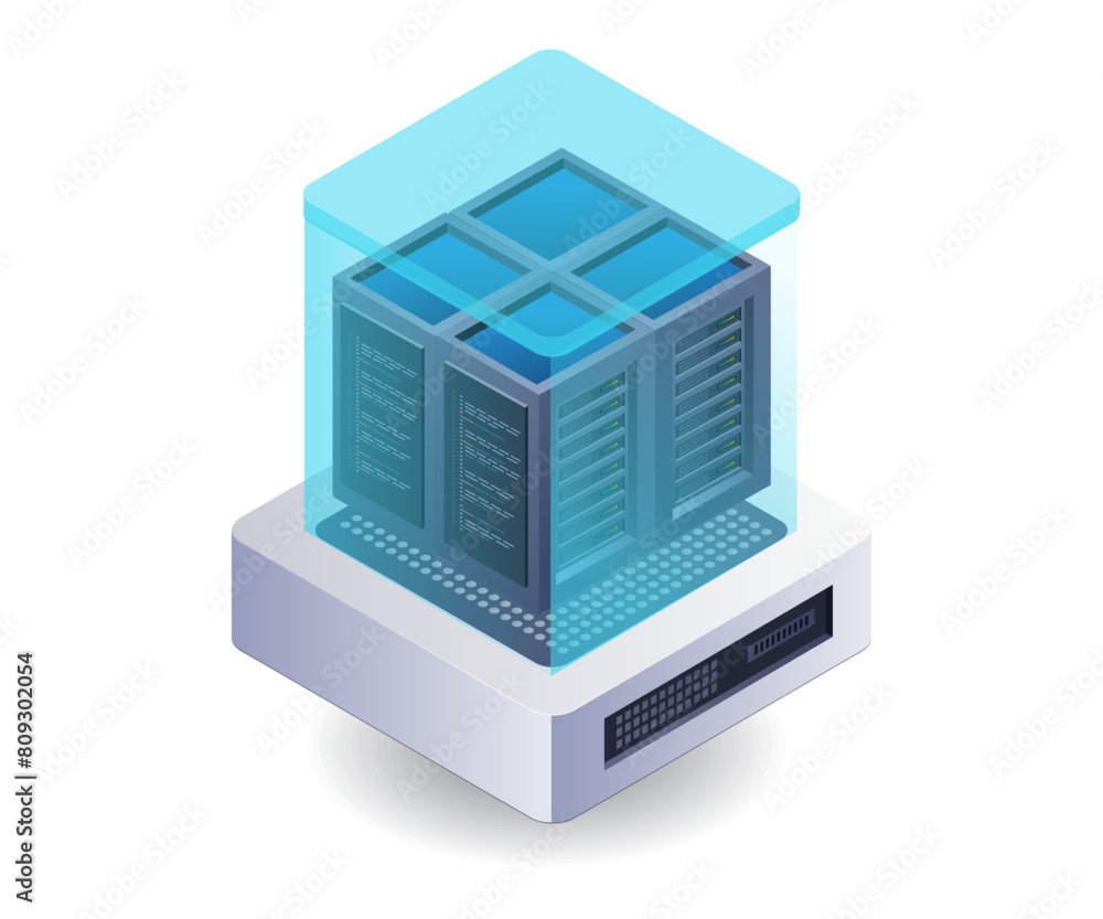 Technology server shield flat isometric 3d illustration Technology server shield flat isometric 3d illustration