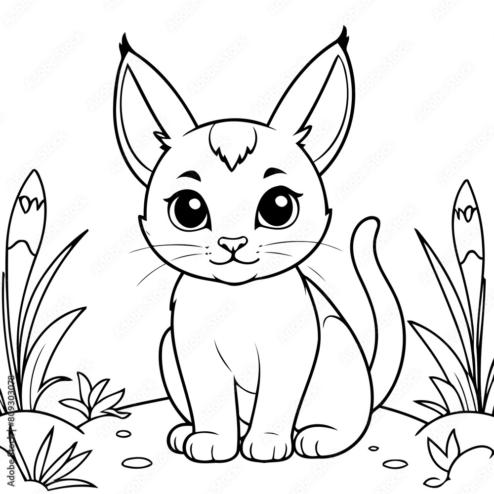 Cute vector illustration Caracal drawing for toddlers coloring activity