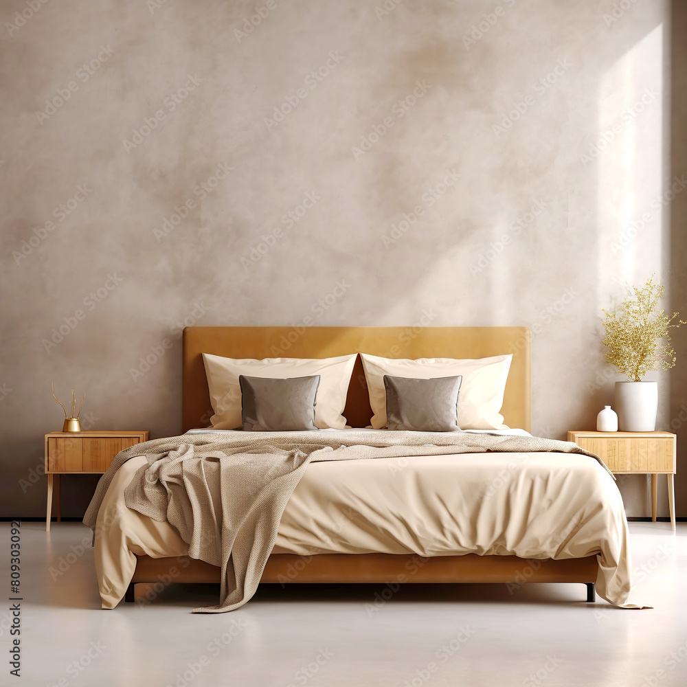 Minimalist loft interior design of modern bedroom with stucco wall ...