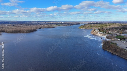 Low flight over a river in Canada amazing Nature and typical Canadian landscape - travel photography by drone