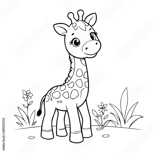 Cute vector illustration Giraffe hand drawn for kids page