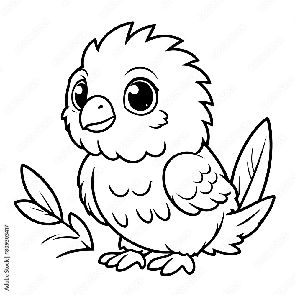 Cute vector illustration Kakapo drawing for kids colouring page Cute vector illustration Kakapo drawing for kids colouring page
