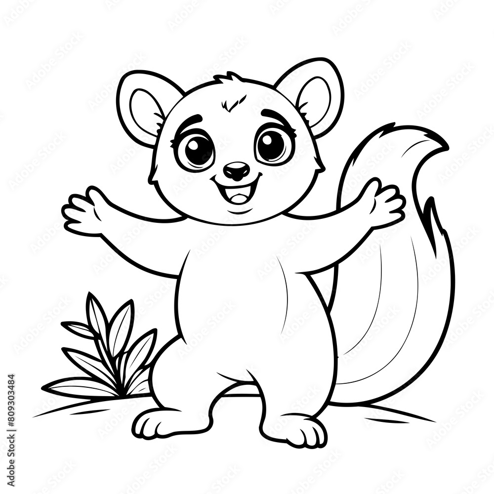 Simple vector illustration of Lemur drawing for kids colouring activity Simple vector illustration of Lemur drawing for kids colouring activity