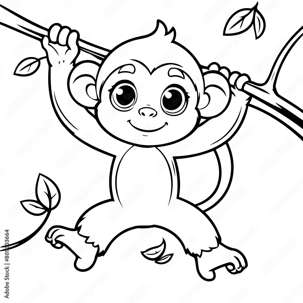 Vector illustration of a cute Monkey doodle for toddlers colouring page Vector illustration of a cute Monkey doodle for toddlers colouring page