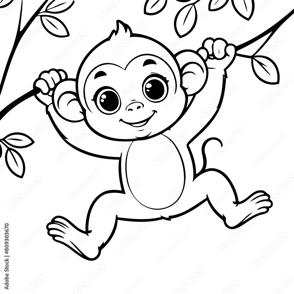 Fototapeta premium Simple vector illustration of Monkey drawing for toddlers colouring page