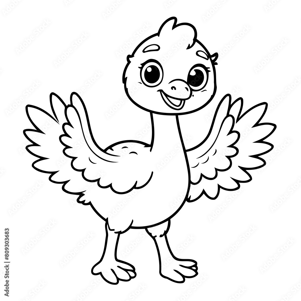 Vector illustration of a cute Ostrich drawing for kids colouring page Vector illustration of a cute Ostrich drawing for kids colouring page