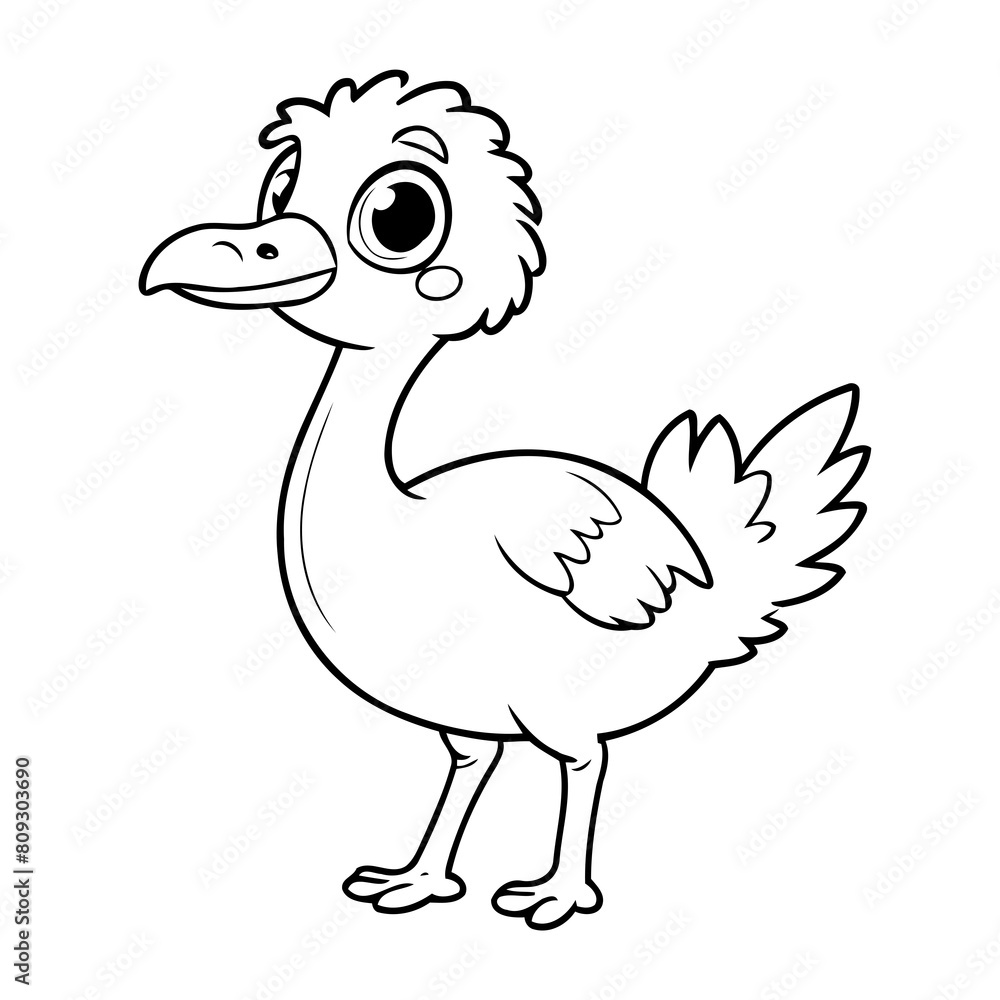 Cute vector illustration Ostrich doodle black and white for kids page Cute vector illustration Ostrich doodle black and white for kids page