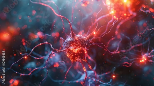 3d illustration of neuron cells network with glowing connections