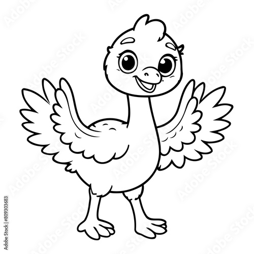 Vector illustration of a cute Ostrich drawing for kids colouring page