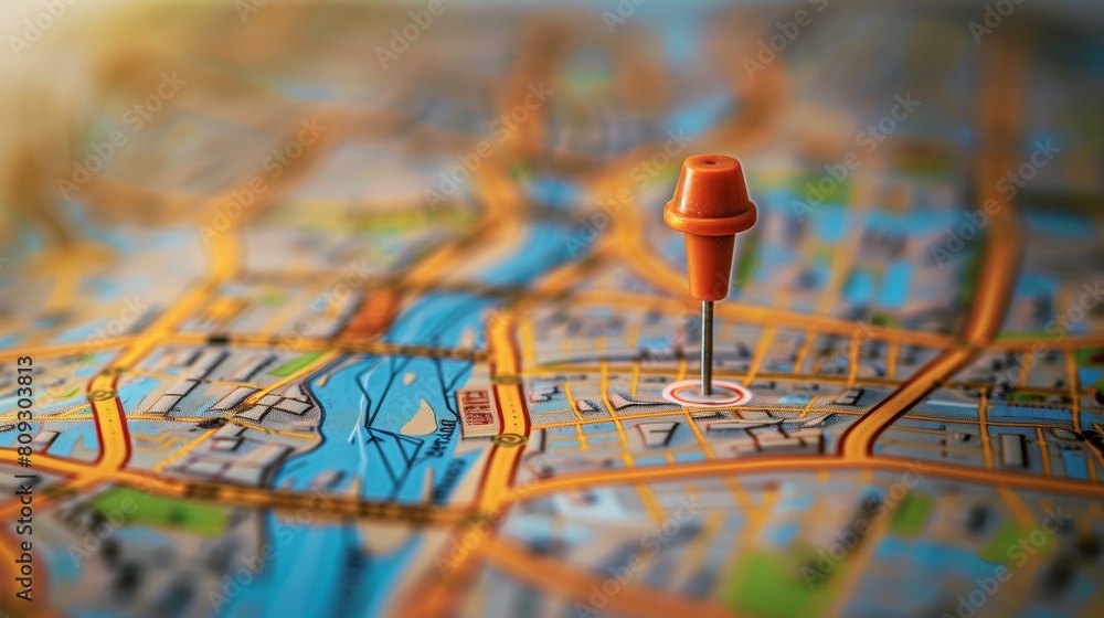 Location marking with a pin on a map with routes. Find your way. Adventure, discovery, navigation, communication, logistics, geography, transport and travel theme concept background. Location marking with a pin on a map with routes. Find your way. Adventure, discovery, navigation, communication, logistics, geography, transport and travel theme concept background.