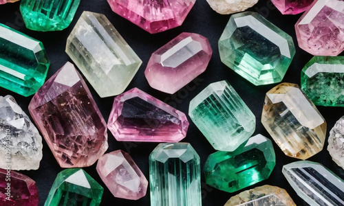 The texture of the Burmese Tourmaline crystals in the image is diverse and vibrant, showcasing a mix of smooth, faceted surfaces and rough, natural edges.