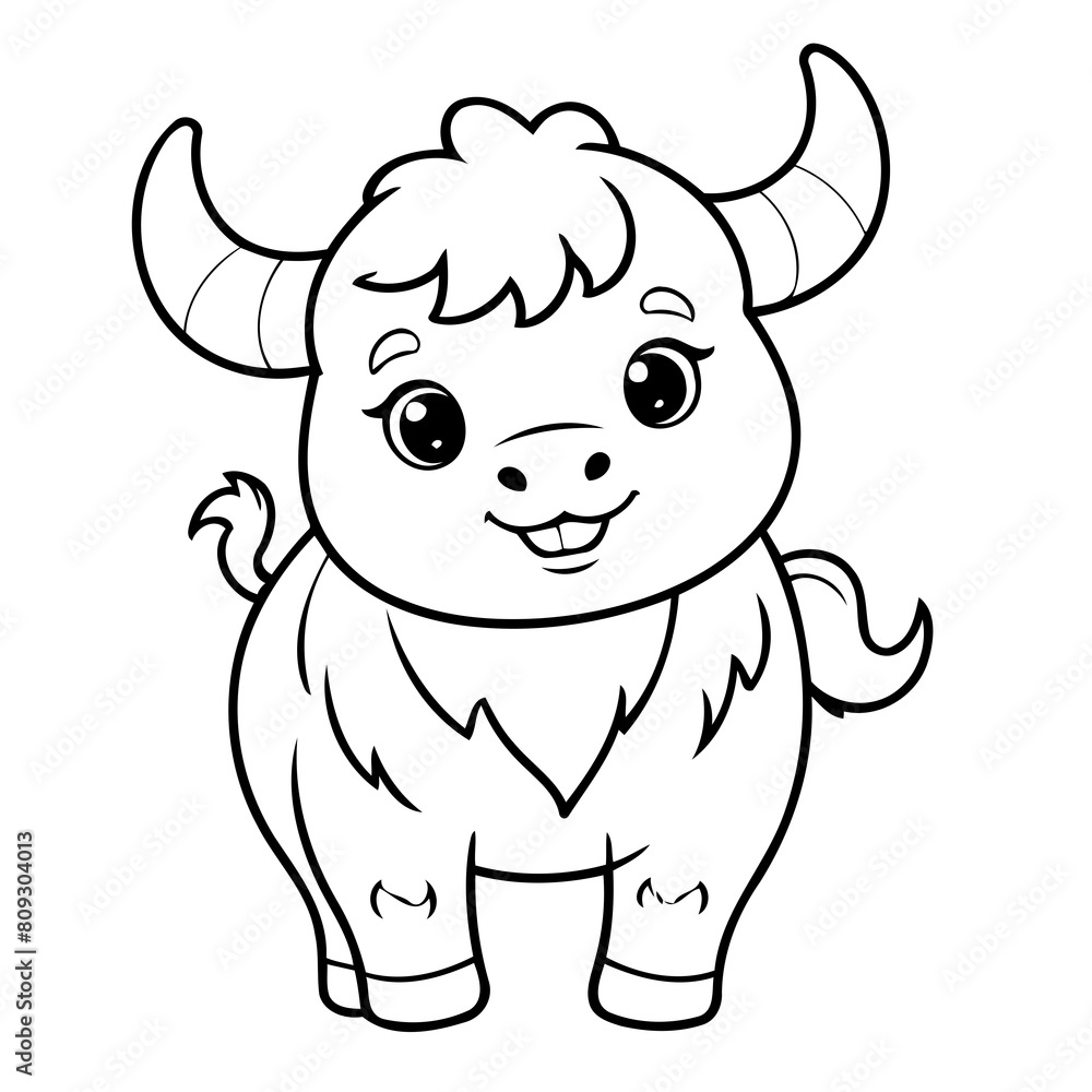 Fototapeta premium Cute vector illustration Yak drawing for kids colouring activity