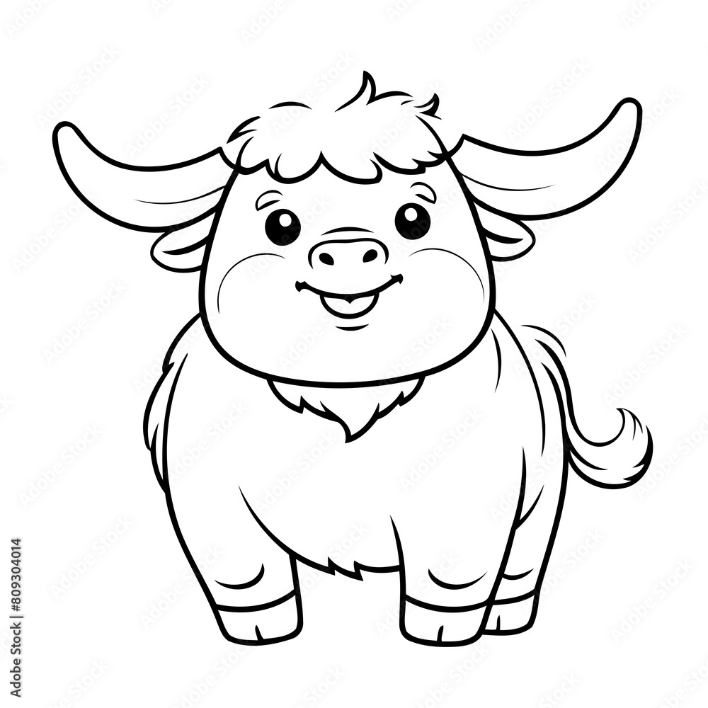 Vector illustration of a cute Yak drawing for toddlers colouring page