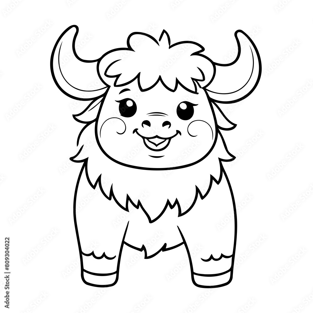 Simple vector illustration of Yak for children colouring activity Simple vector illustration of Yak for children colouring activity