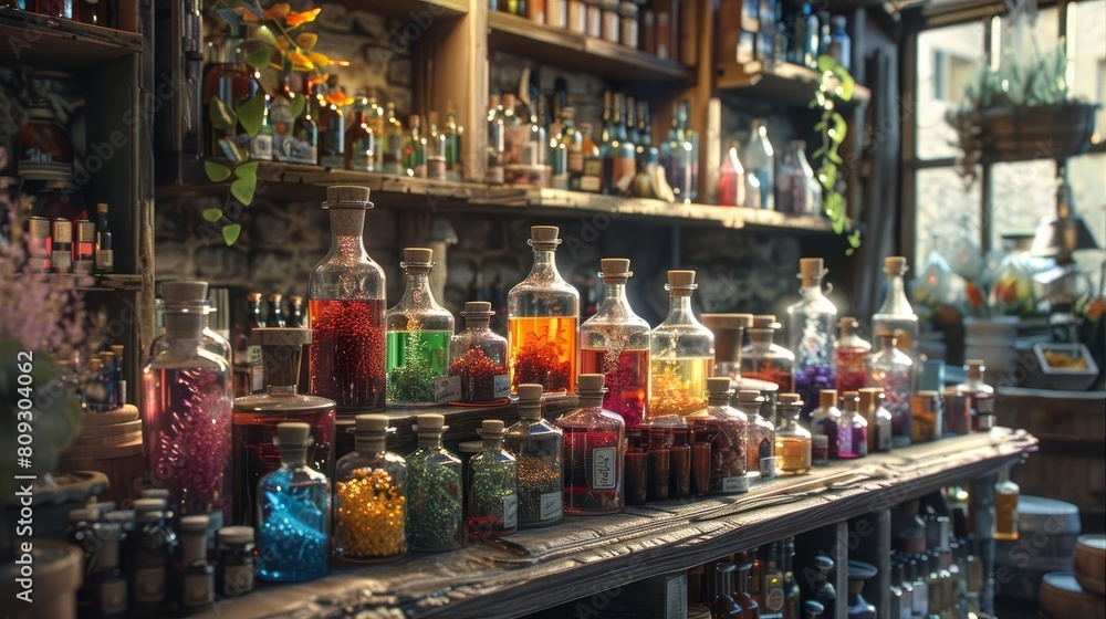 An apothecary's shop filled with various elixirs