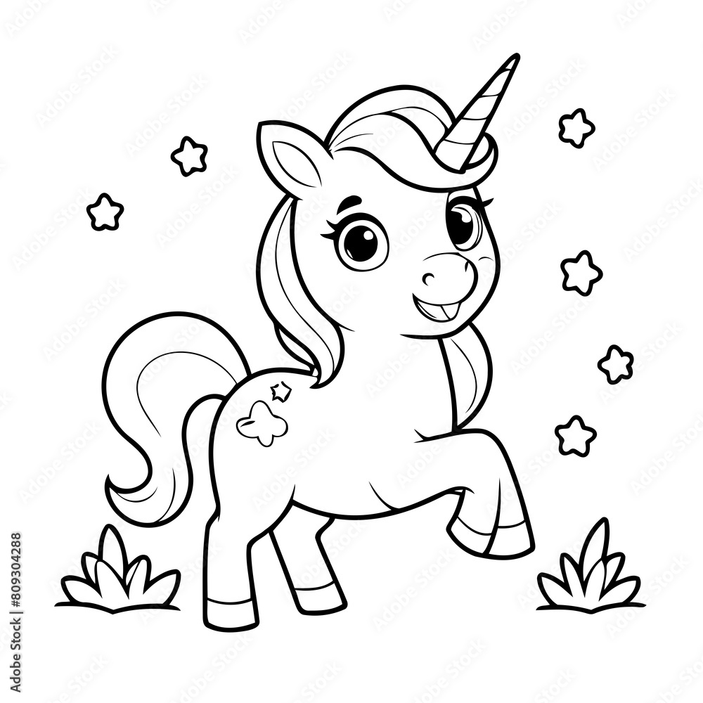 Obraz premium Vector illustration of a cute Unicorn drawing for toddlers book