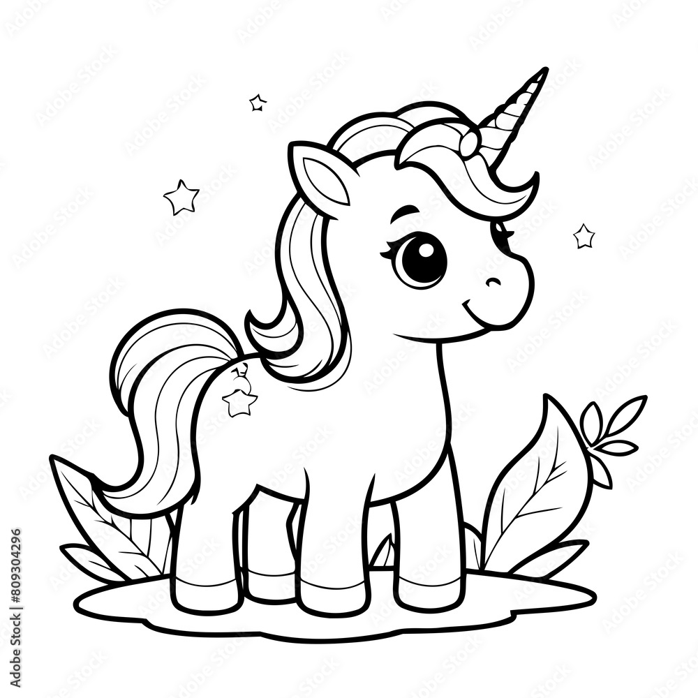 Vector illustration of a cute Unicorn drawing for toddlers colouring page Vector illustration of a cute Unicorn drawing for toddlers colouring page