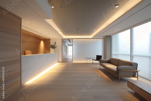 Serene Minimalist Office Space with Panoramic City View