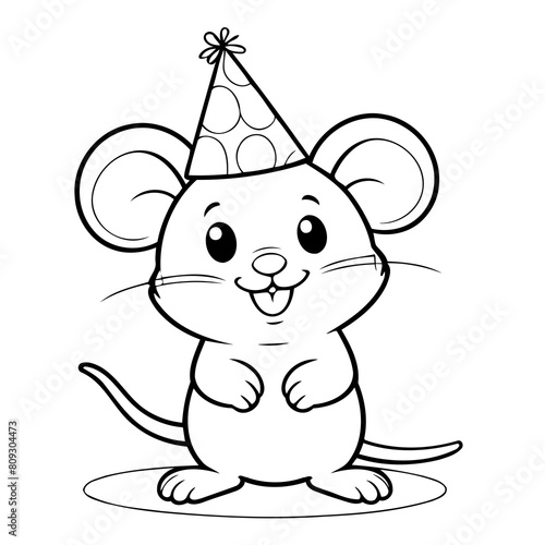 Vector illustration of a cute mouse doodle for kids coloring worksheet © meastudios