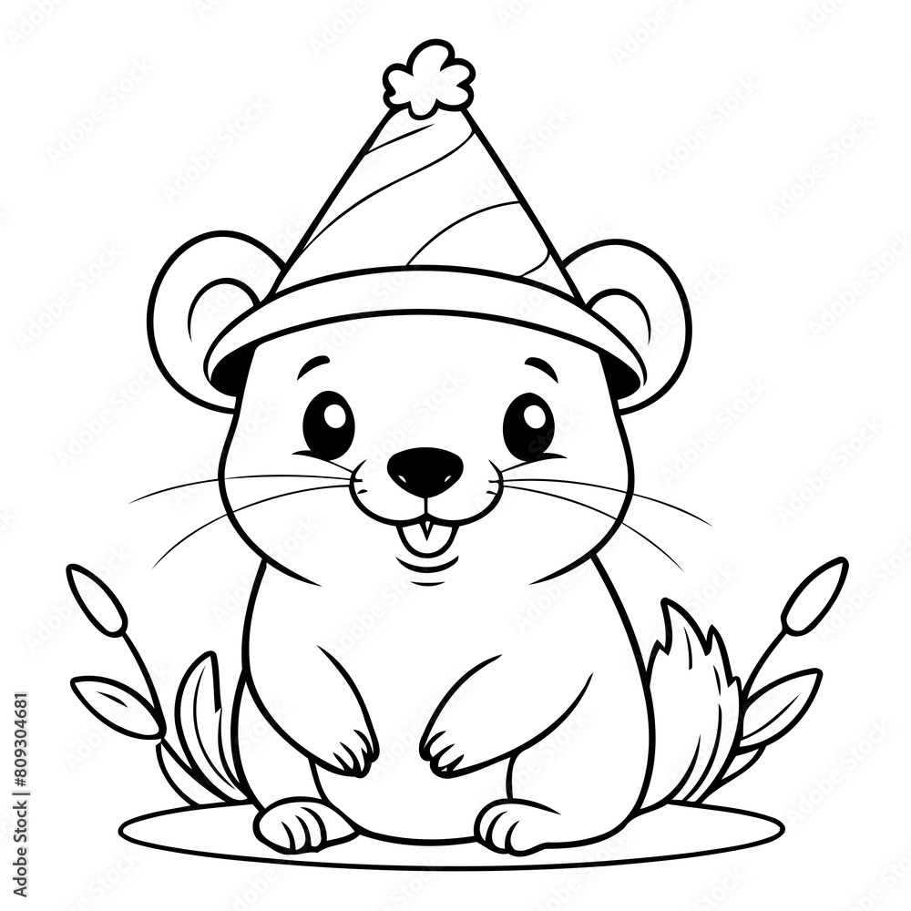 Fototapeta premium Cute vector illustration Beaver for kids colouring page