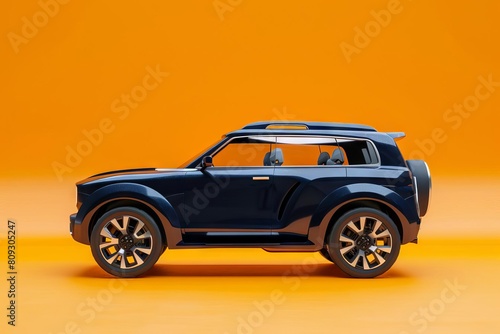 modern dark blue suv car isolated on orange background 3d illustration