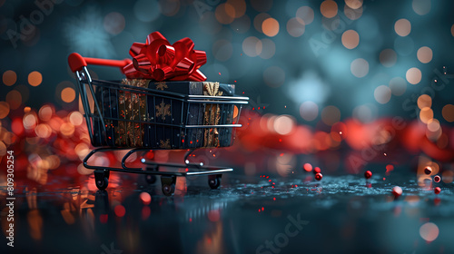 Shopping Cart With Red Bow photo
