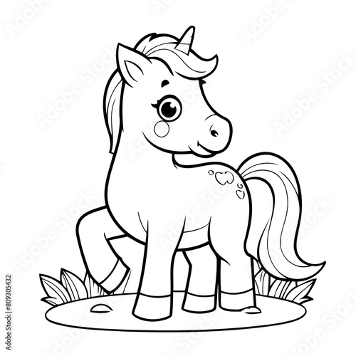 Cute vector illustration Horse doodle colouring activity for kids