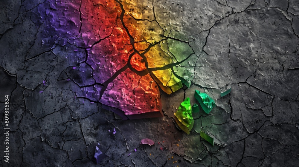 Colorful abstract representation of LGBTQ pride on a cracked surface