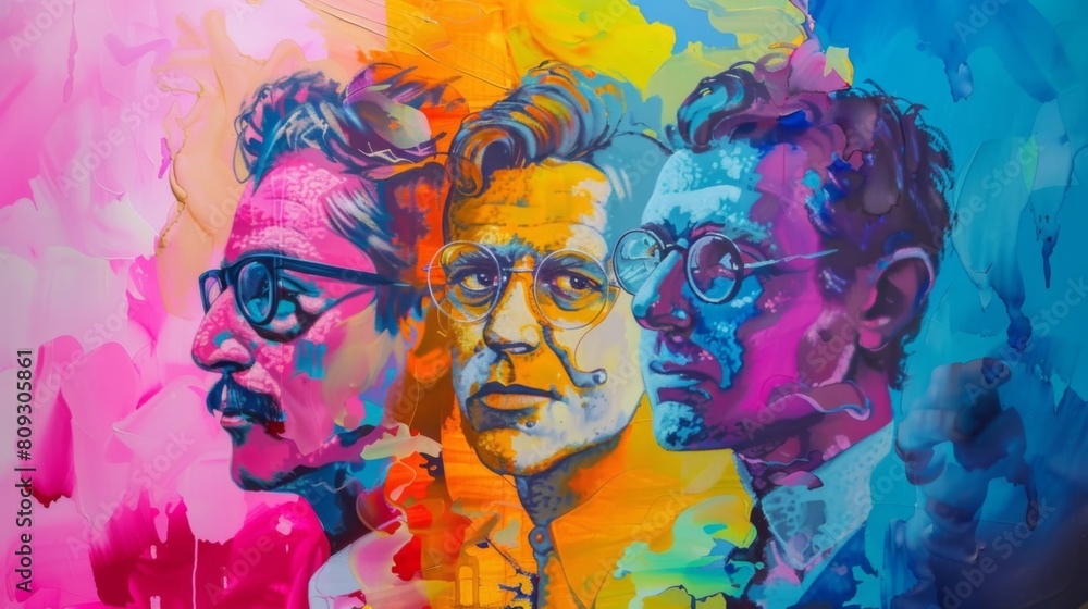 Vibrant illustration of diverse faces in rainbow colors symbolizing LGBT pride and unity Vibrant illustration of diverse faces in rainbow colors symbolizing LGBT pride and unity