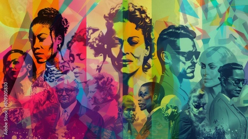 Vibrant illustration of diverse faces in rainbow colors symbolizing LGBT pride and unity