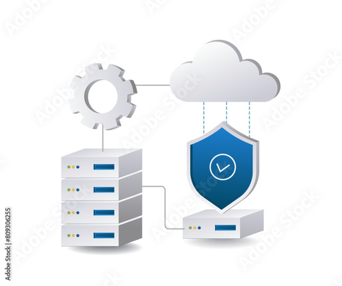 Security maintenance of data stored on cloud servers infographic 3d flat isometric illustration