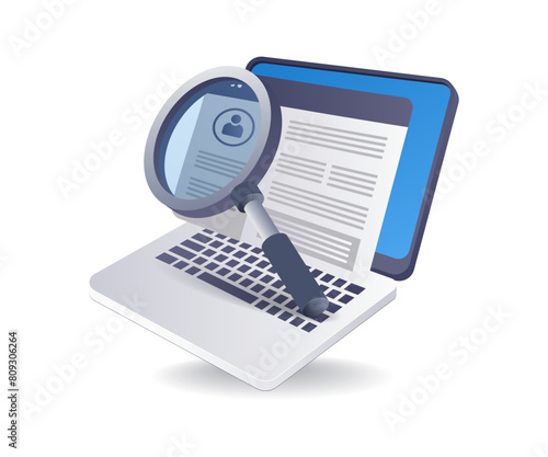 Searching for personal account information data, infographics, 3D flat isometric illustration