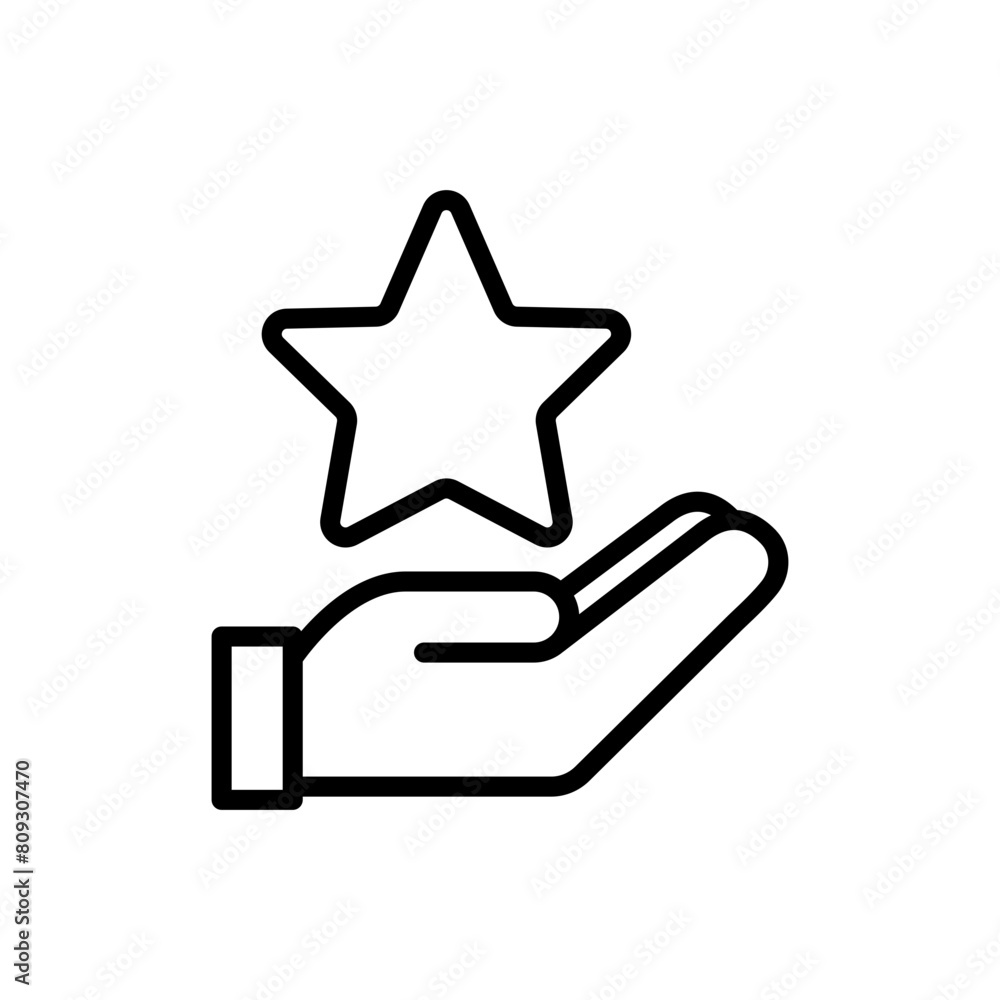 Hand holding a star line icon. Achievement icon. Achievement icon isolated on white background. Transparent background, minimalist symbol. Vector images Hand holding a star line icon. Achievement icon. Achievement icon isolated on white background. Transparent background, minimalist symbol. Vector images