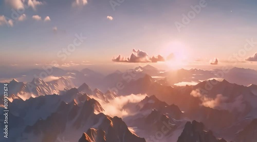 panoramic view of sunset mountains. 4k video photo